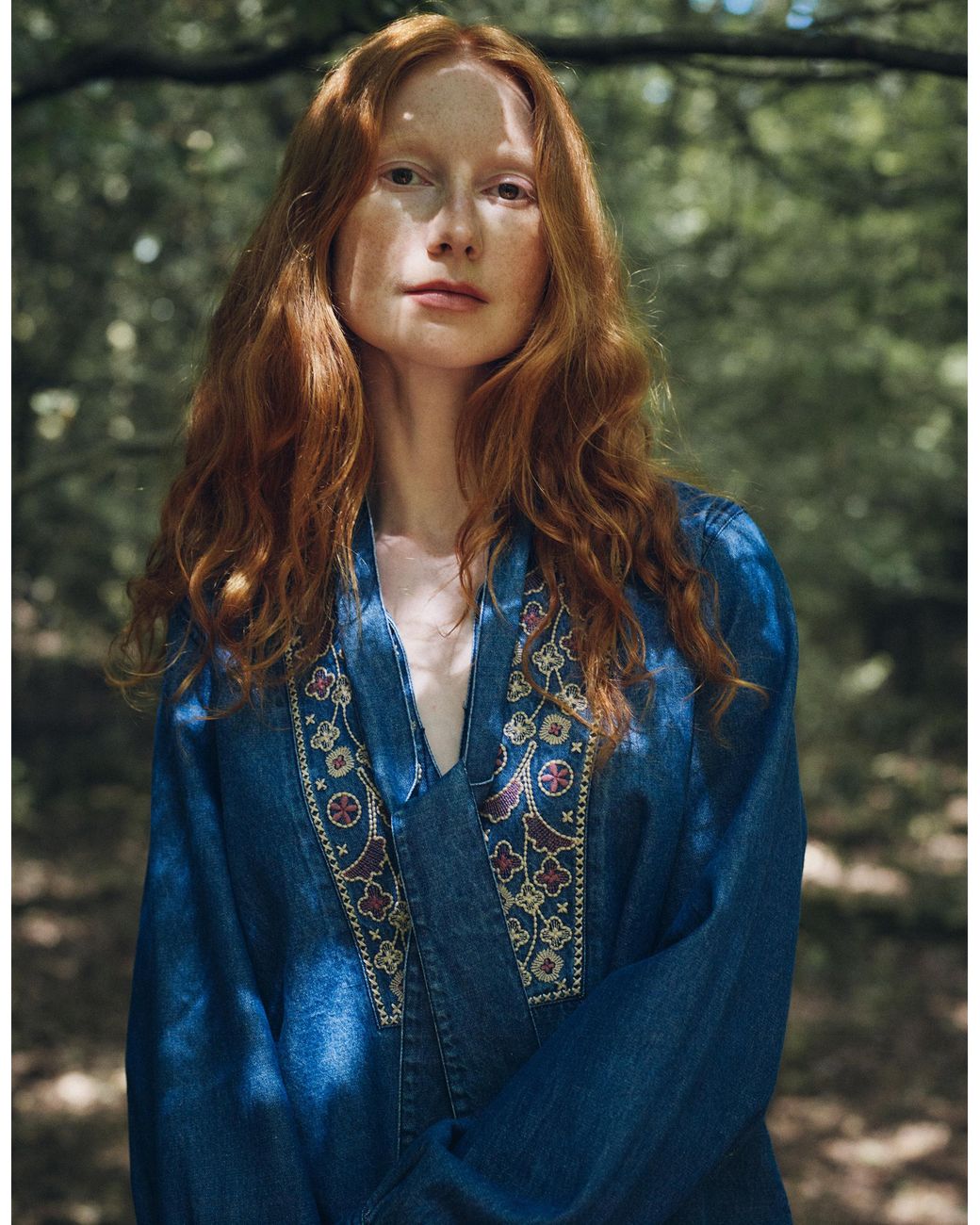 Monsoon Green East Dolie Embroidered Denim Blouse Blue