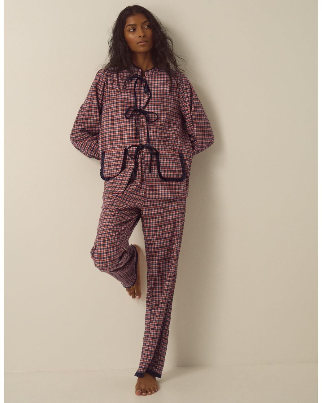 Monsoon Brown Charlie Check Print Long Pyjamas Set Multi