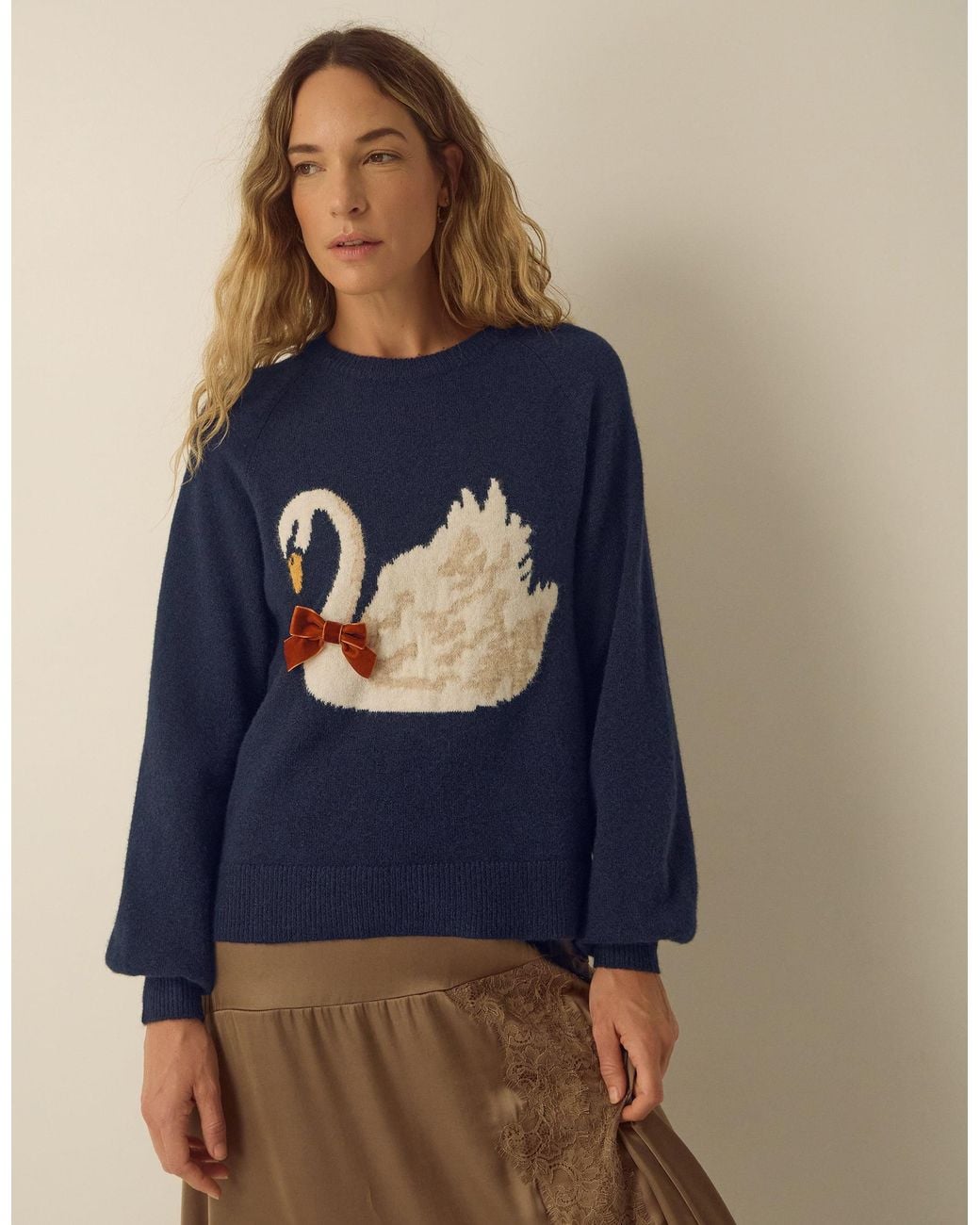 Monsoon Sian Swan Crew Neck Jumper Blue