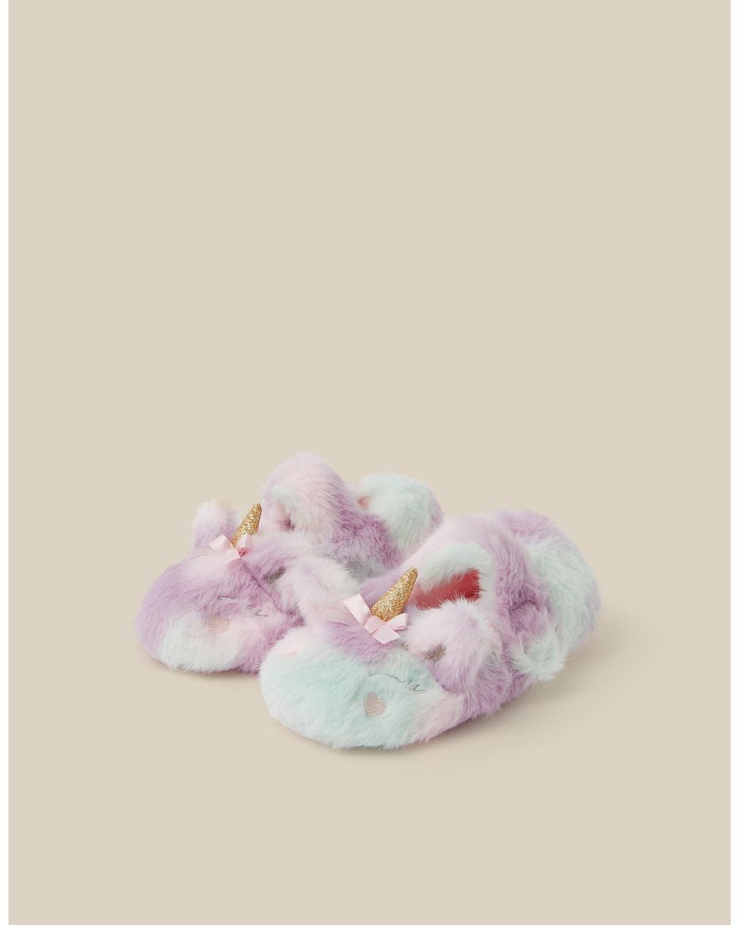 Monsoon Multicolor Rainbow Unicorn Faux Fur Slippers Multi