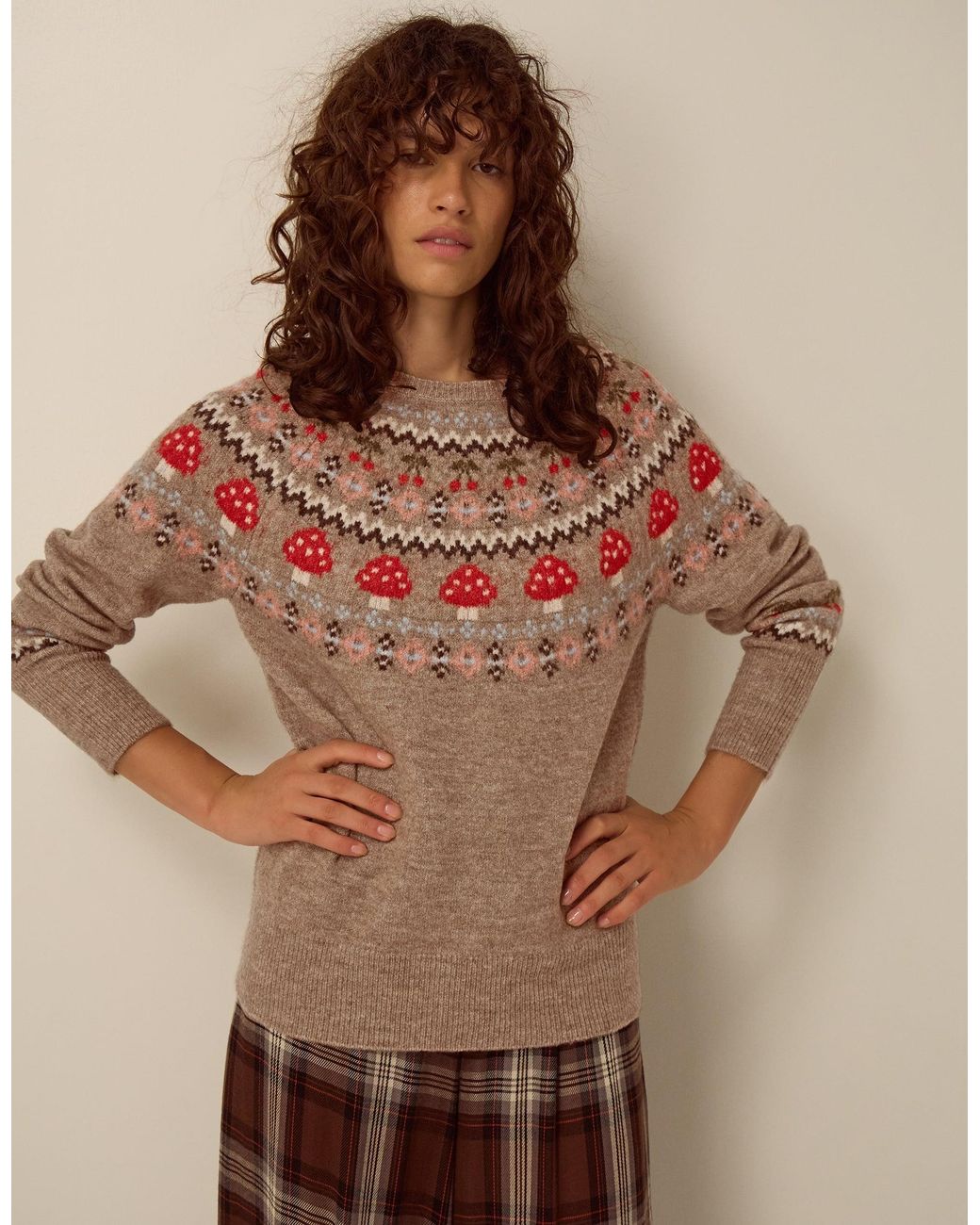 Monsoon Brown Mia Mushroom Fair Isle Jumper Mink
