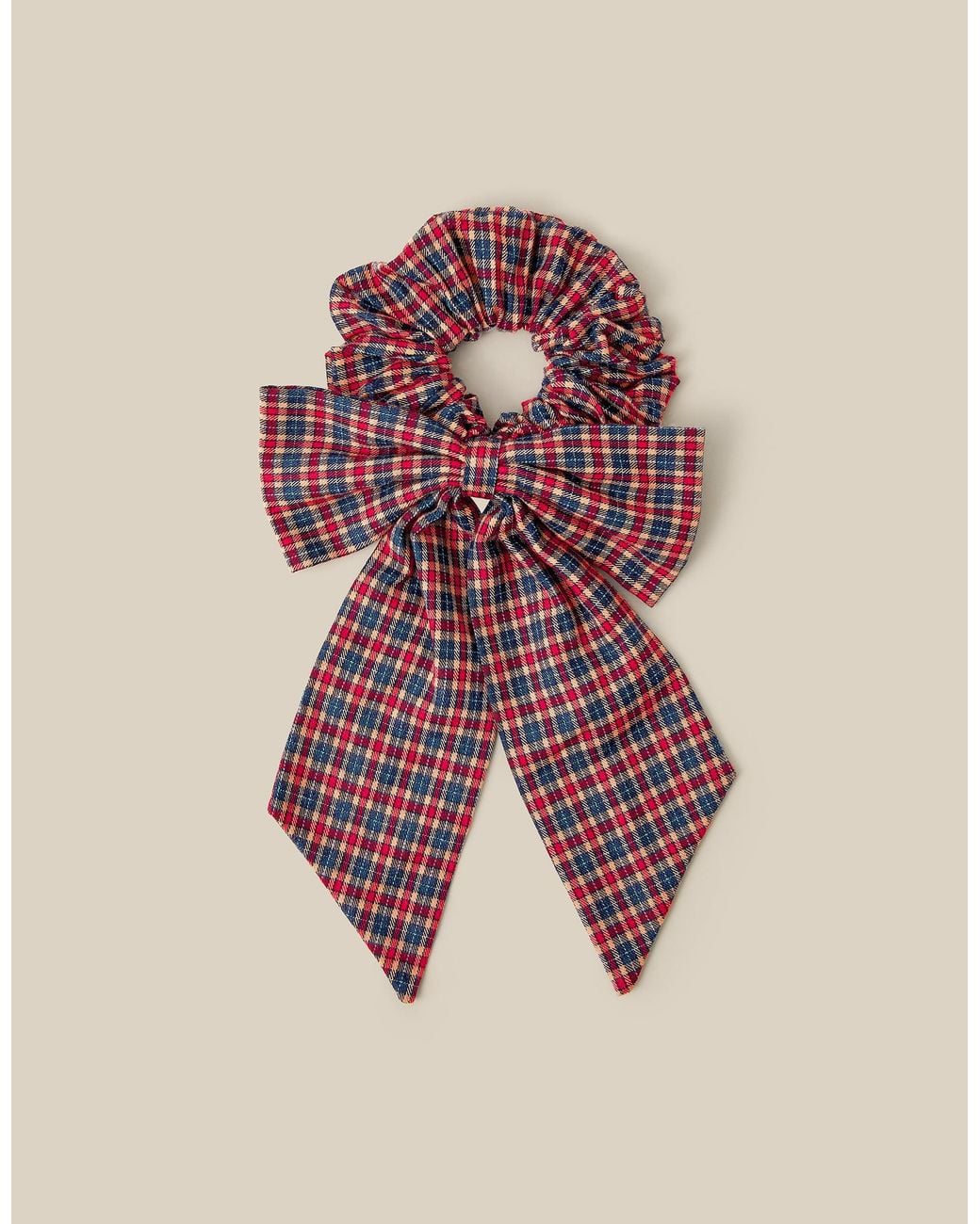 Monsoon Pink Tartan Bow Hair Scrunchie