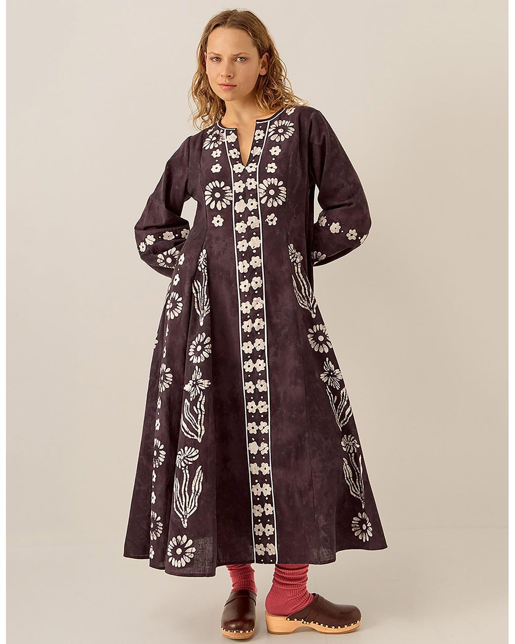Monsoon Brown East Aimi Hand-batik Cotton Dress Blue