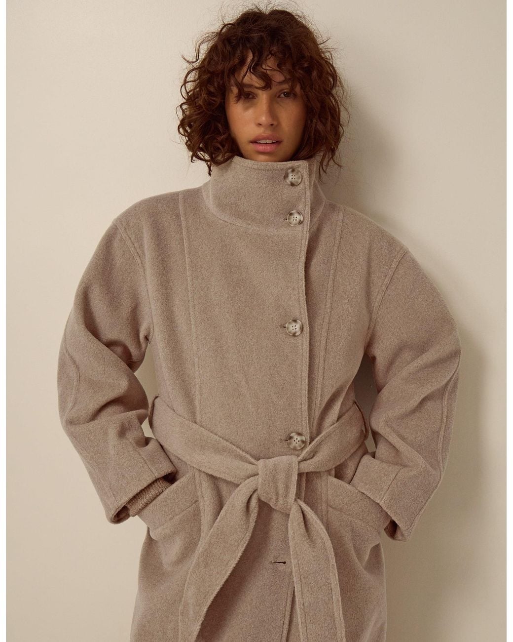 Monsoon Brown Millie Funnel Neck Belted Coat