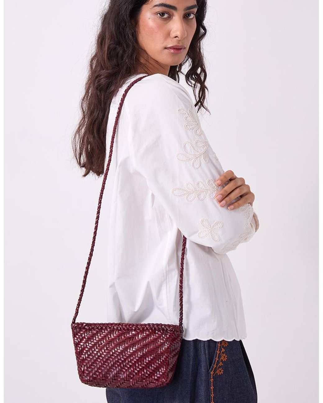 Monsoon White Ellyla Sia Woven Leather Crossbody Bag