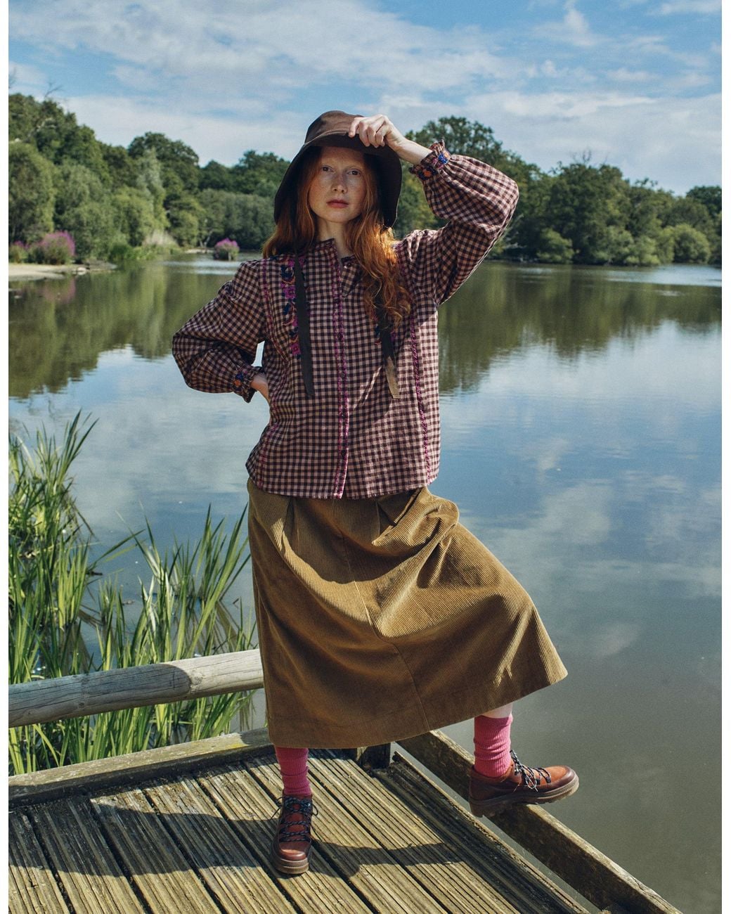 Monsoon East Heema Cross Stitch Corduroy Midi Skirt Green