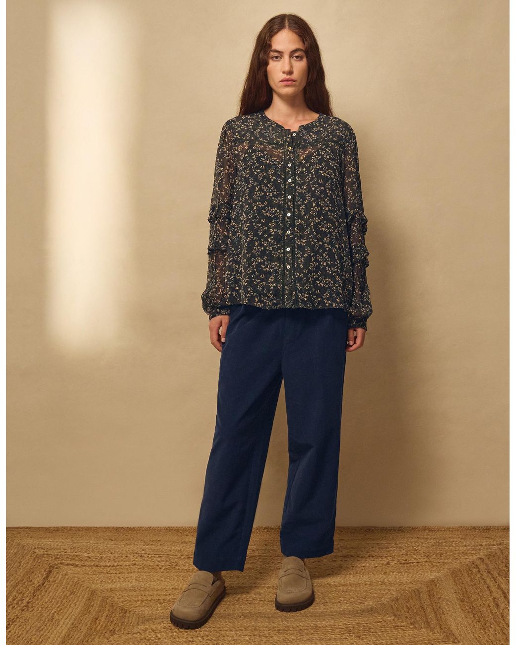 Monsoon East Miriam Tapered Corduroy Trousers Blue
