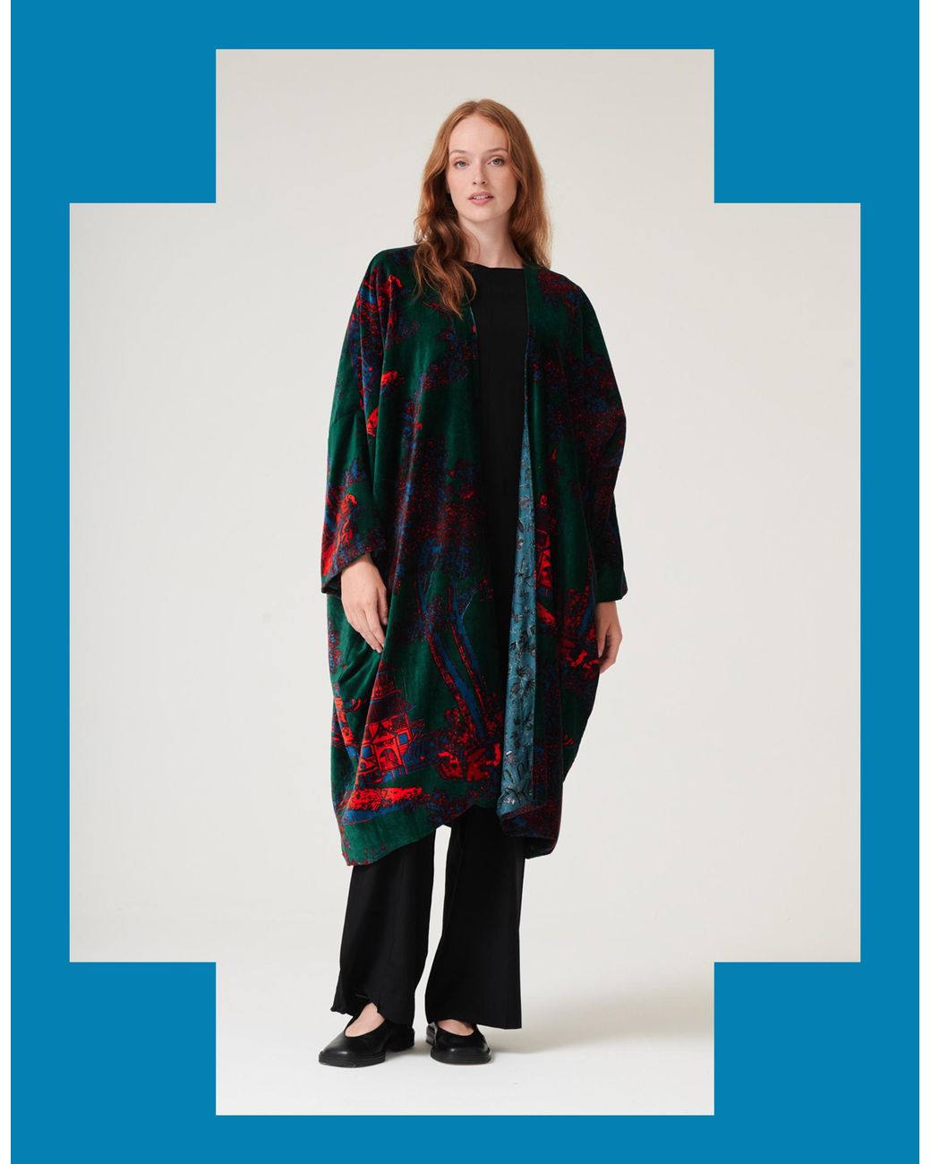 Monsoon Blue One Hundred Stars Pagoda Forest Long Velvet Jacket