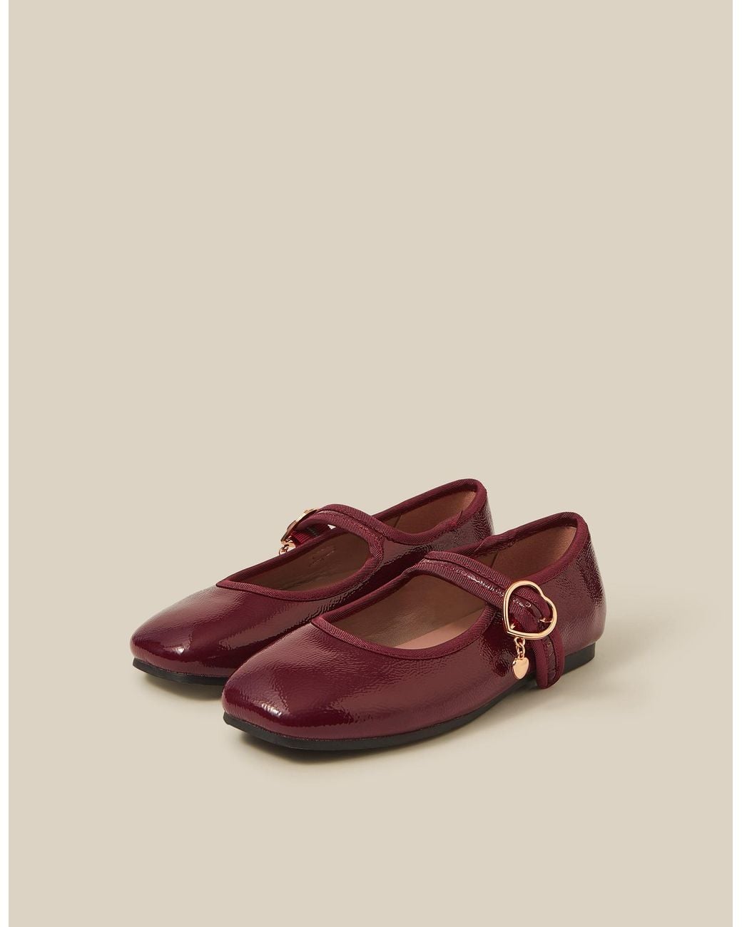 Monsoon Brown Patent Mary Jane Ballet Flats Red