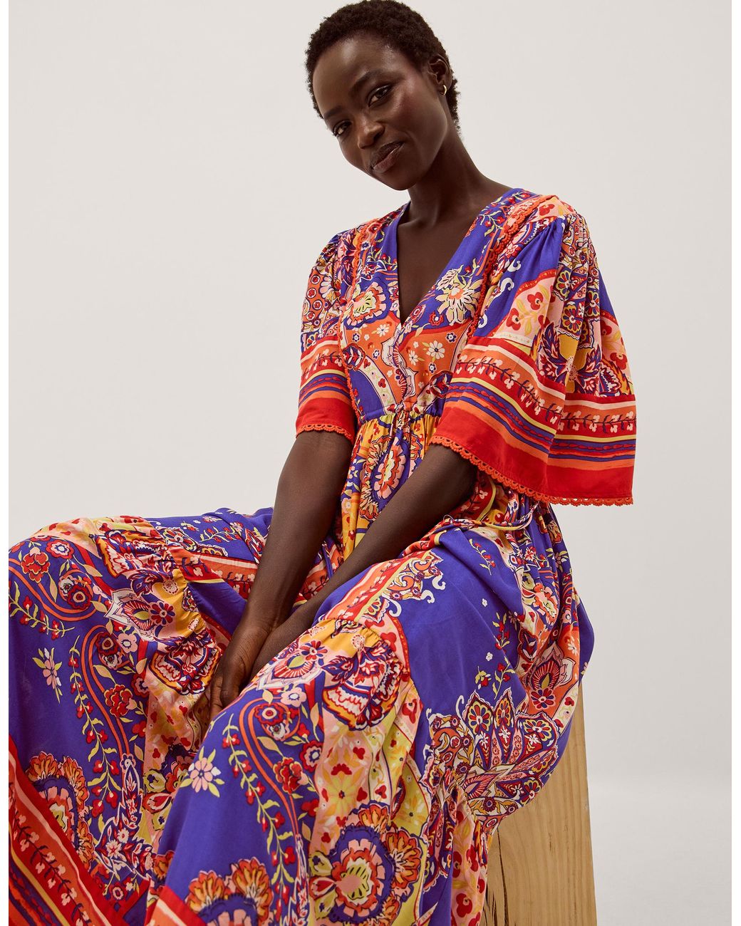 Monsoon Red Padma Printed Midi Dress