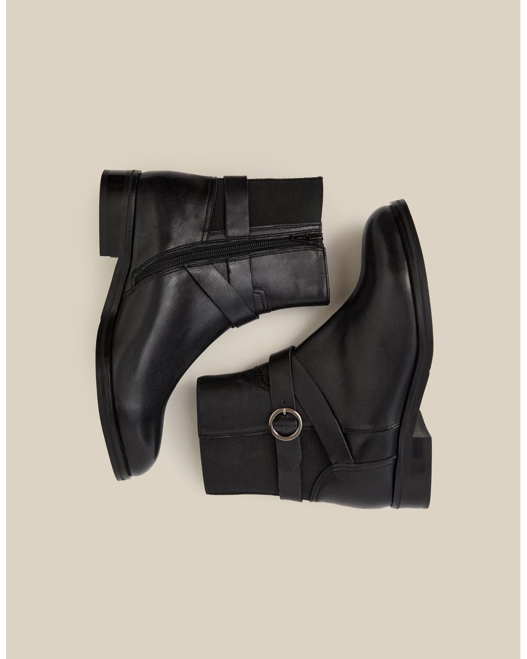 Monsoon Elie Leather Ankle Boots Black