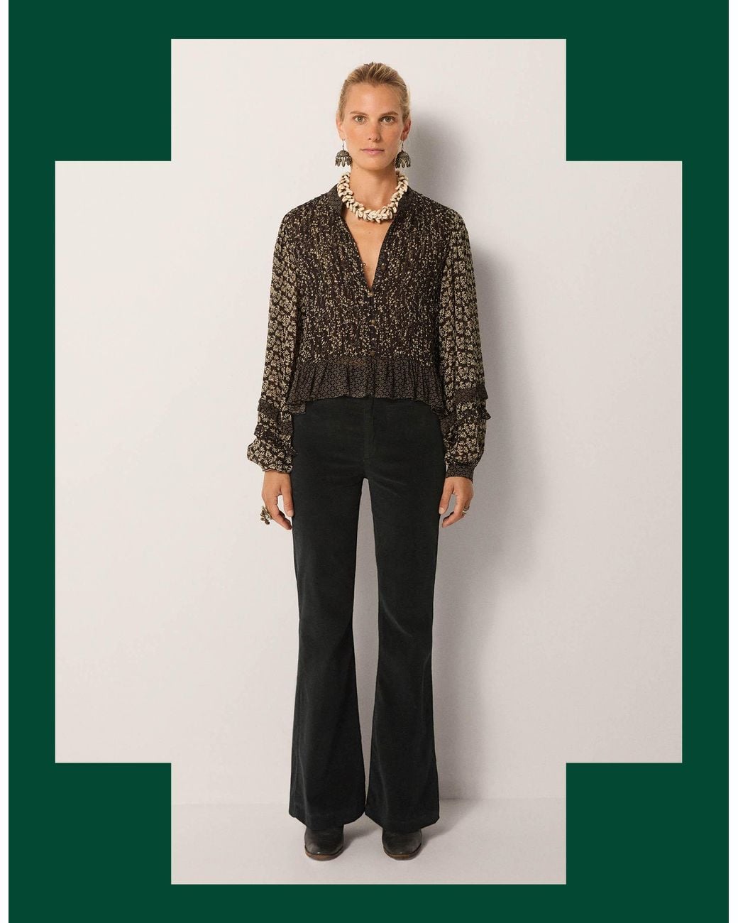 Monsoon Green Maison Hotel Catalina Frilly Mix Print Blouse Black