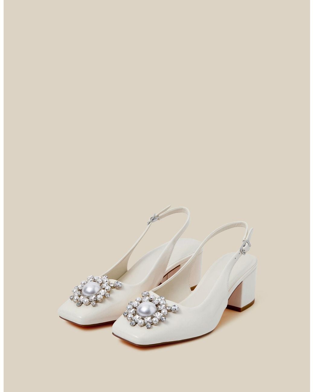 Monsoon Natural Wynn Pearl Slingback Heels Ivory