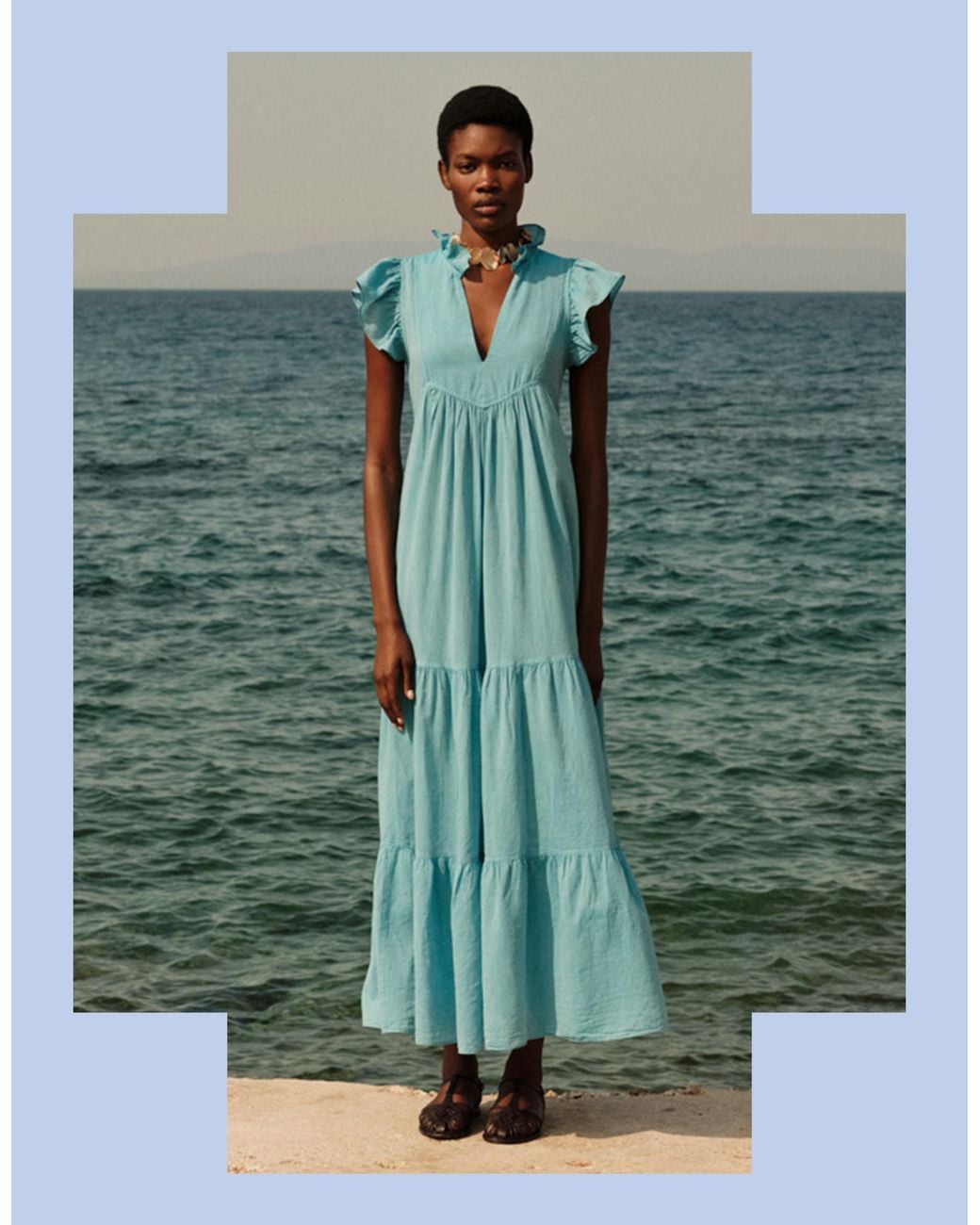 Monsoon Green Devotion Twins Lunaire Frill Tiered Maxi Dress Blue