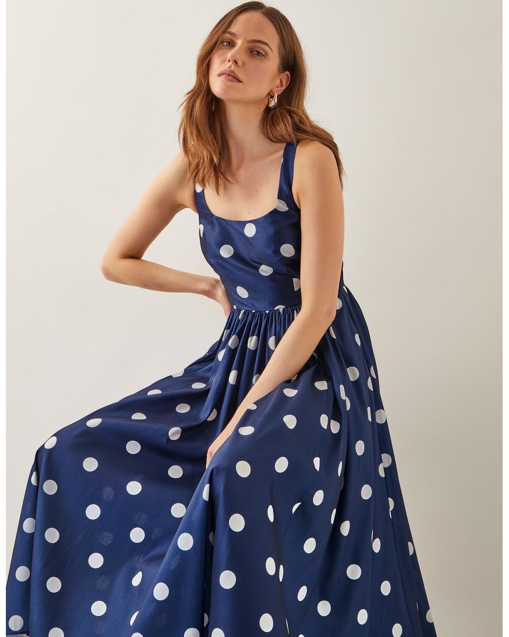 Monsoon Blue Sicily Polka Dot Midi Dress