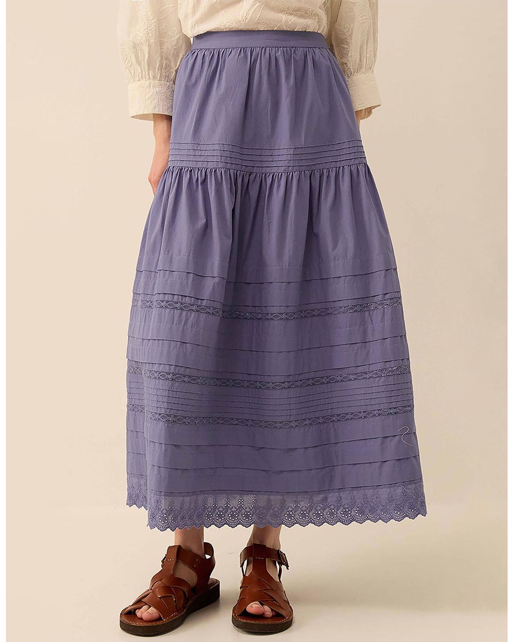 Monsoon Purple East Betsy Cotton Poplin Midi Skirt Blue