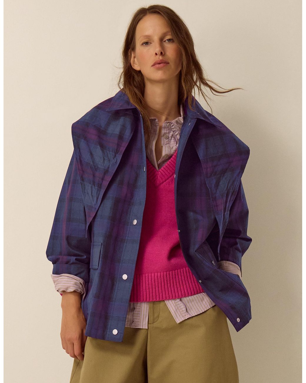 Monsoon Purple Elfie Check Print Jacket Blue