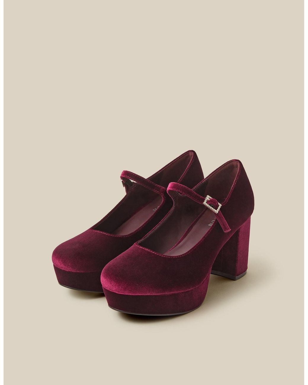 Monsoon Women's Dark Red Polly Velvet Mary Jane Platform Heels, Size: 39