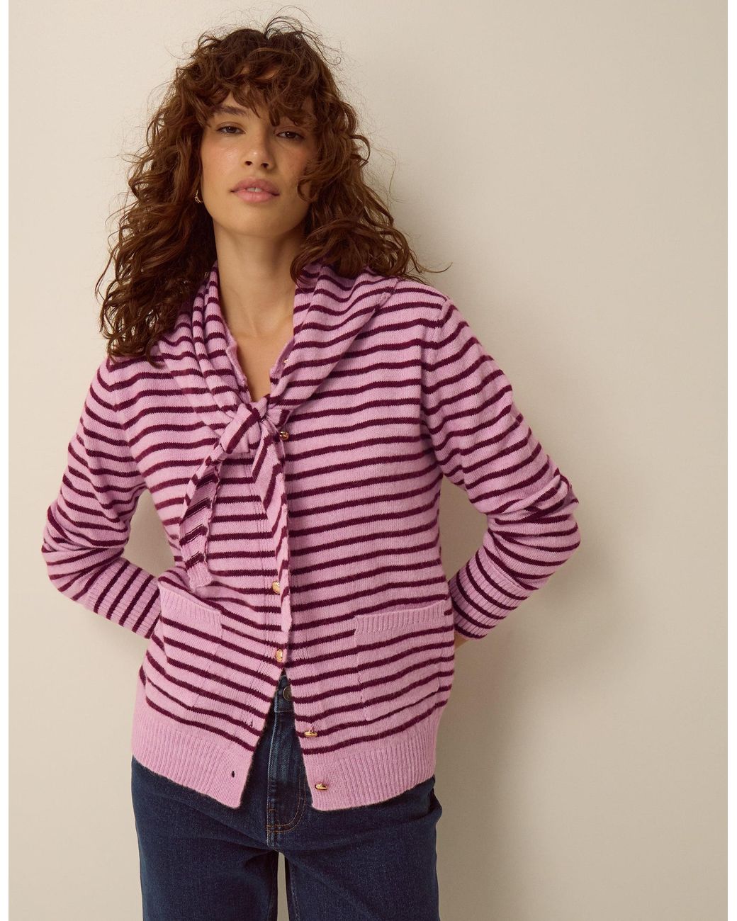 Monsoon Red Shola Stripe Cardigan & Scarf