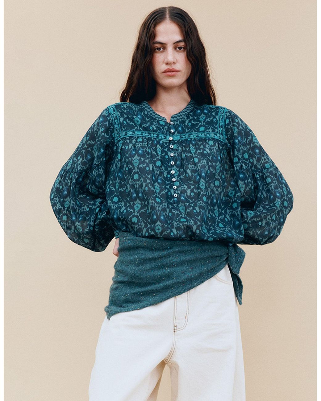 Monsoon East Bridget Floral Print Top Blue