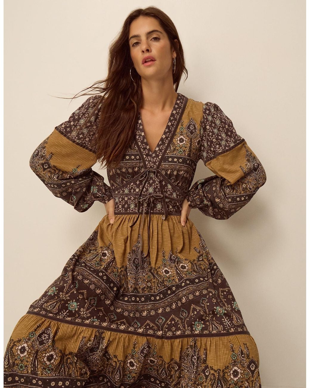 Monsoon Brown Branwen Floral Print Midi Dress