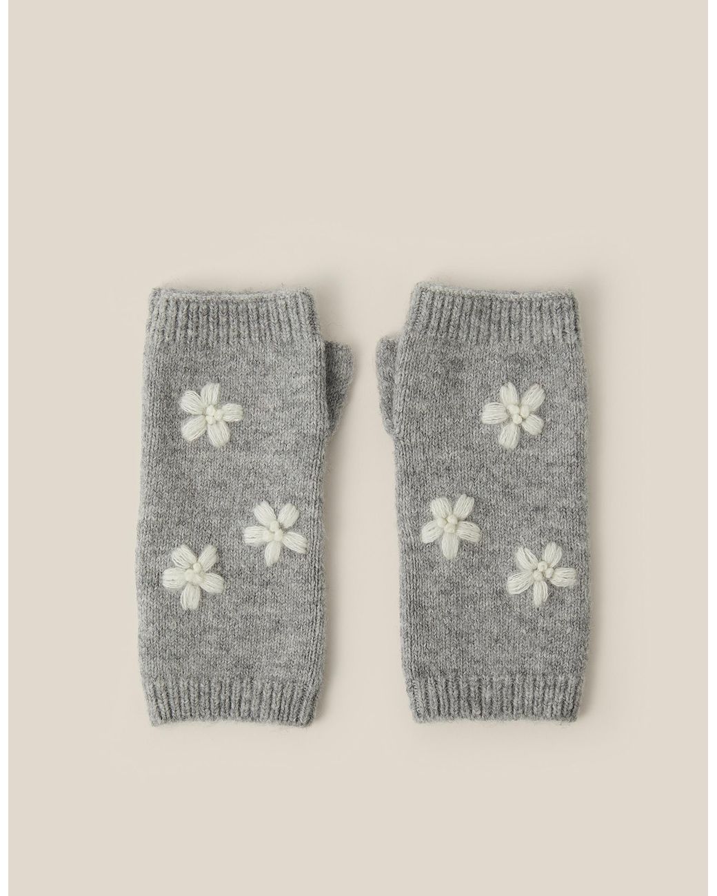 Monsoon Gray Elena Floral Embroidered Wrist Warmers