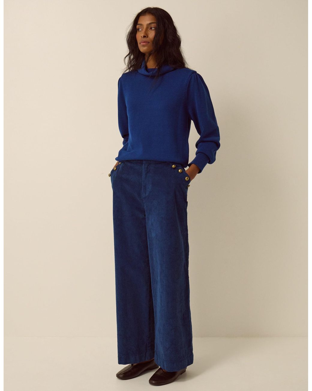 Monsoon Lucy Corduroy Wide Leg Trousers Blue