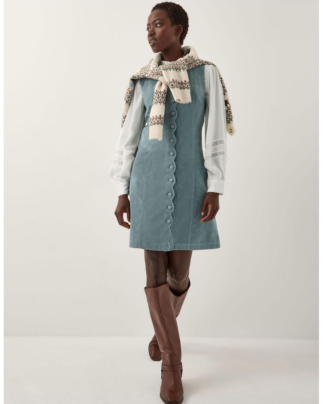 Monsoon Rudi Sleeveless Scallop Mini Dress Blue