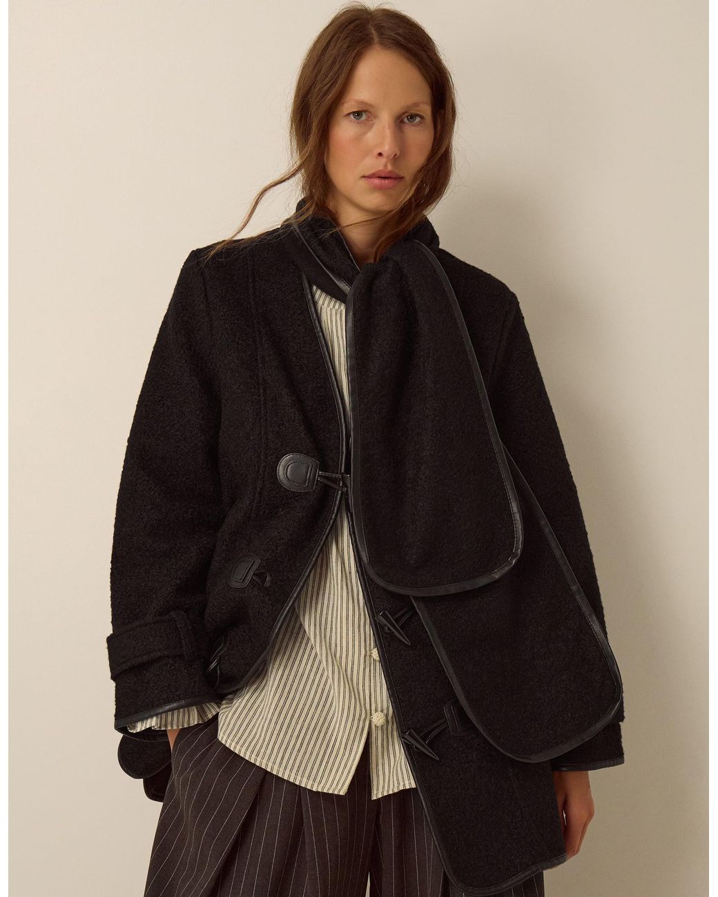 Monsoon Brown Mae Bouclé Coat & Scarf Black