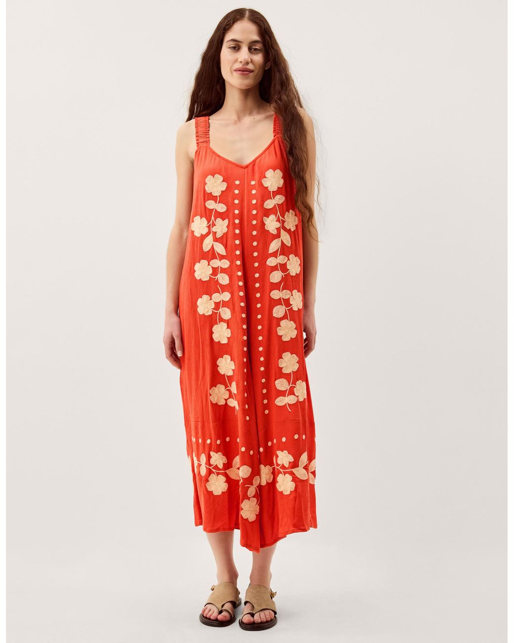 Monsoon Eliana Floral Embroidered Culotte Jumpsuit Orange