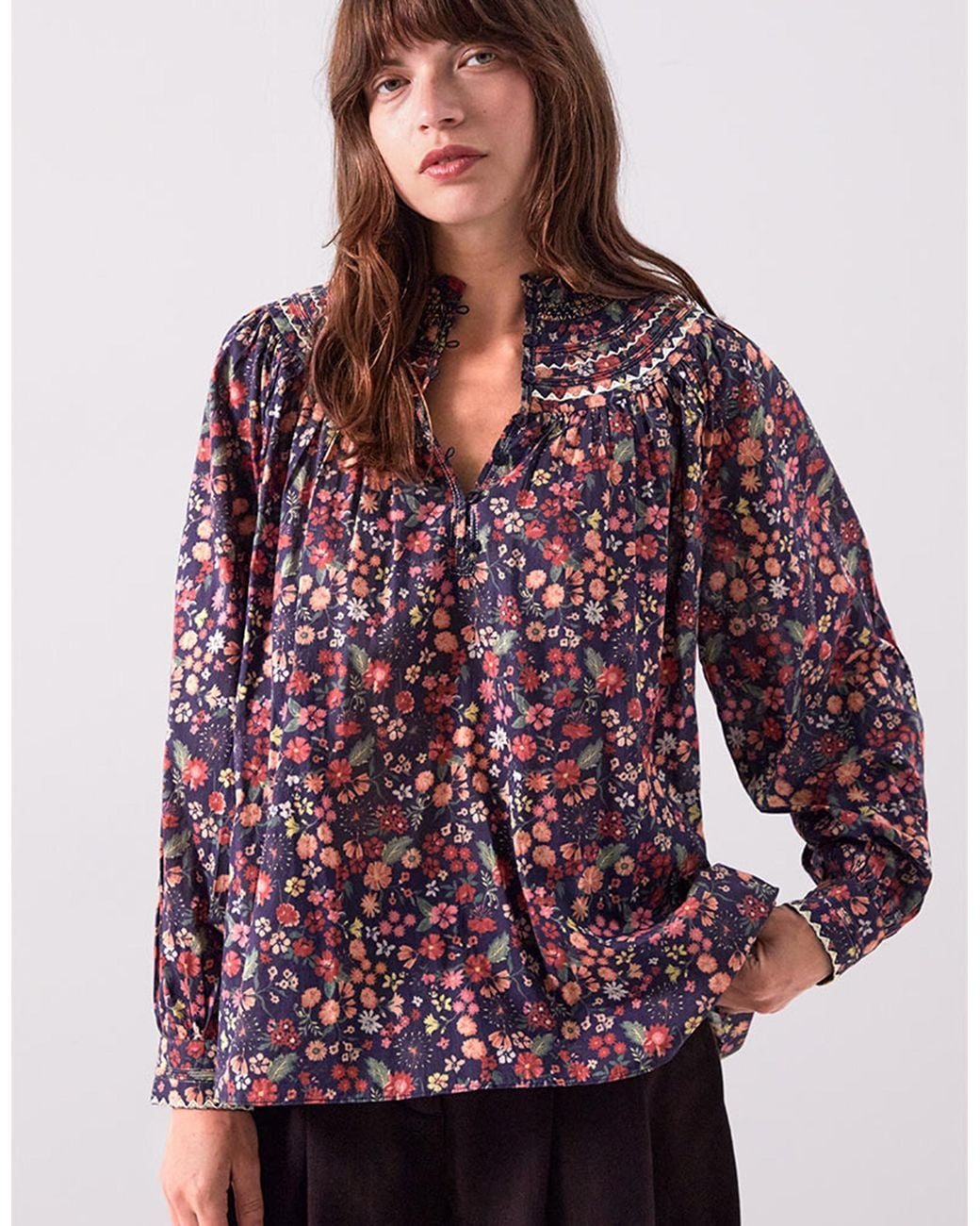 Monsoon Red East Mariel Floral Print Cotton Blouse Multi