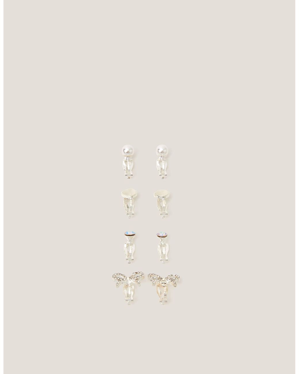 Monsoon Natural 4-pack Bow & Pearl Clip On Earrings