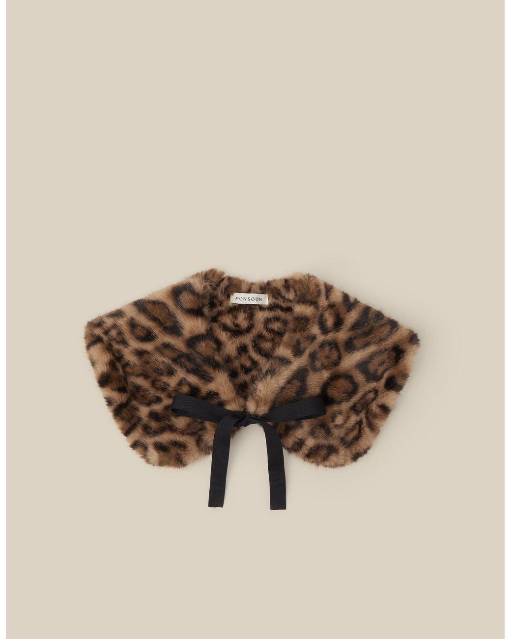 Monsoon Natural Niya Leopard Print Faux Fur Collar