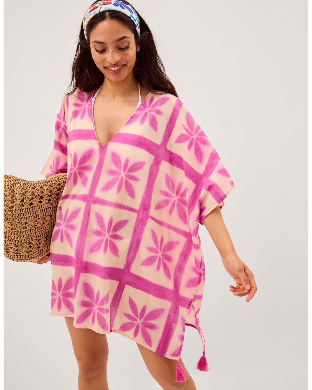 Monsoon Pink Cayla Artisanal Print Mini Kaftan