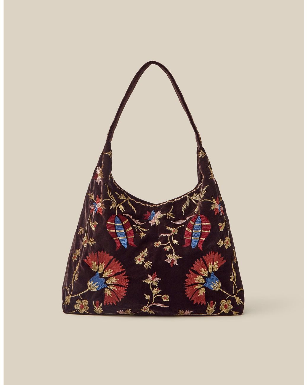Monsoon Hatti Embroidered Velvet Slouchy Shoulder Bag