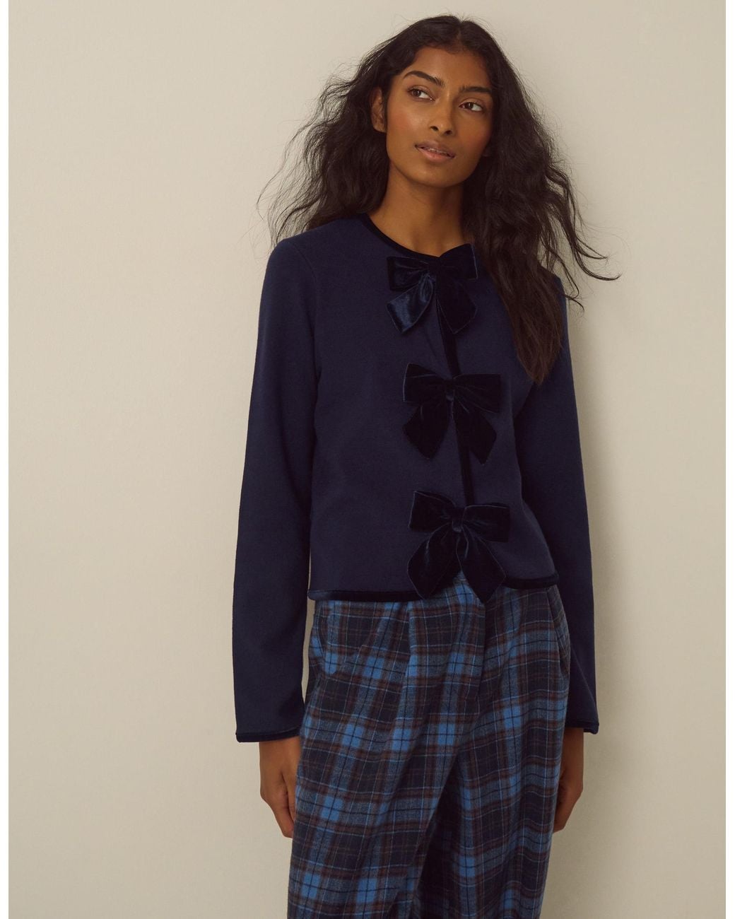 Monsoon Belinda Velvet Bow Cardigan Blue