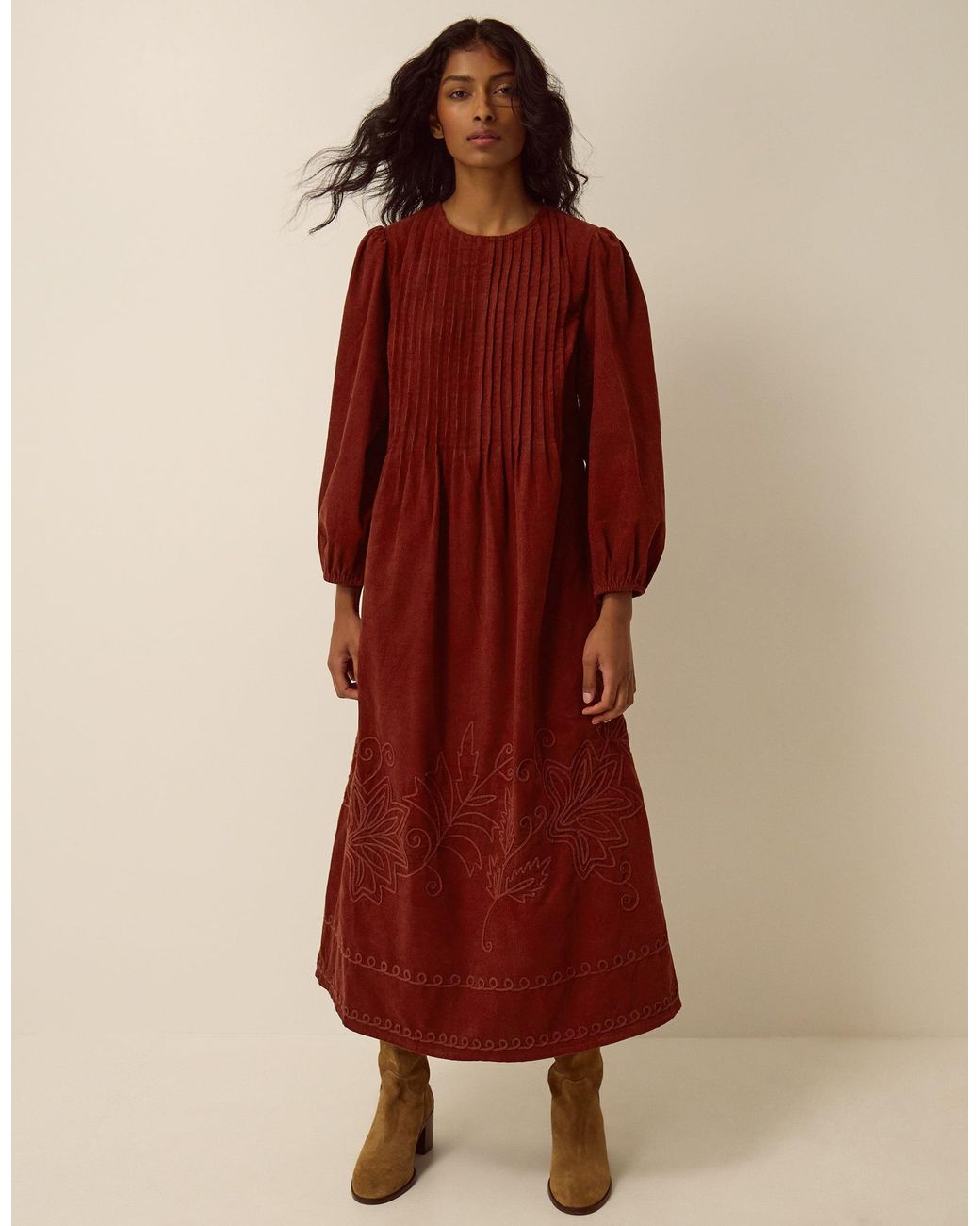Monsoon Red Joyce Corduroy Midi Dress