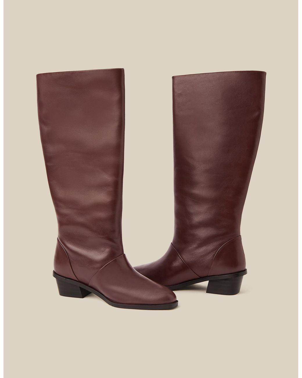 Monsoon Brown Indi Leather Knee High Boots Red