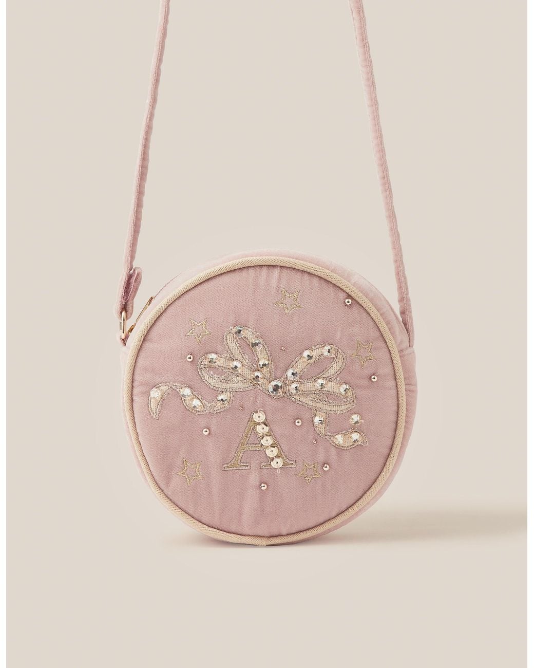 Monsoon Embellished Velvet Initial Crossbody Bag Pink