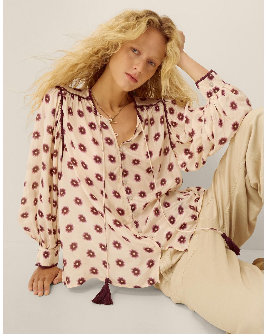 Monsoon Brown Saira Floral Print Blouse Ivory