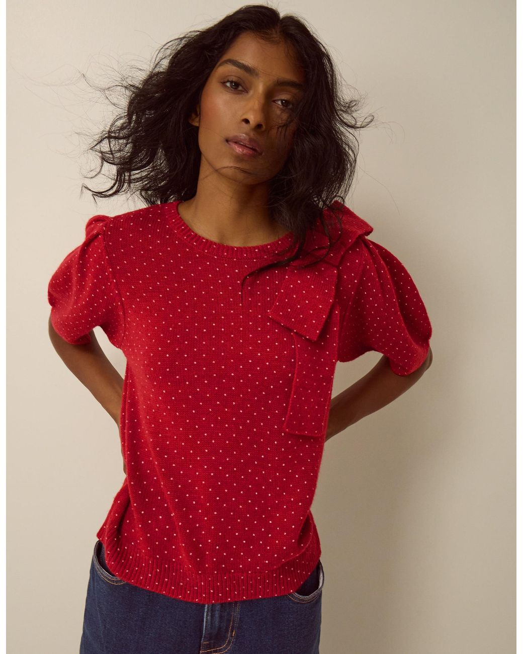 Monsoon Sue Polka Dot Bow Jumper Red