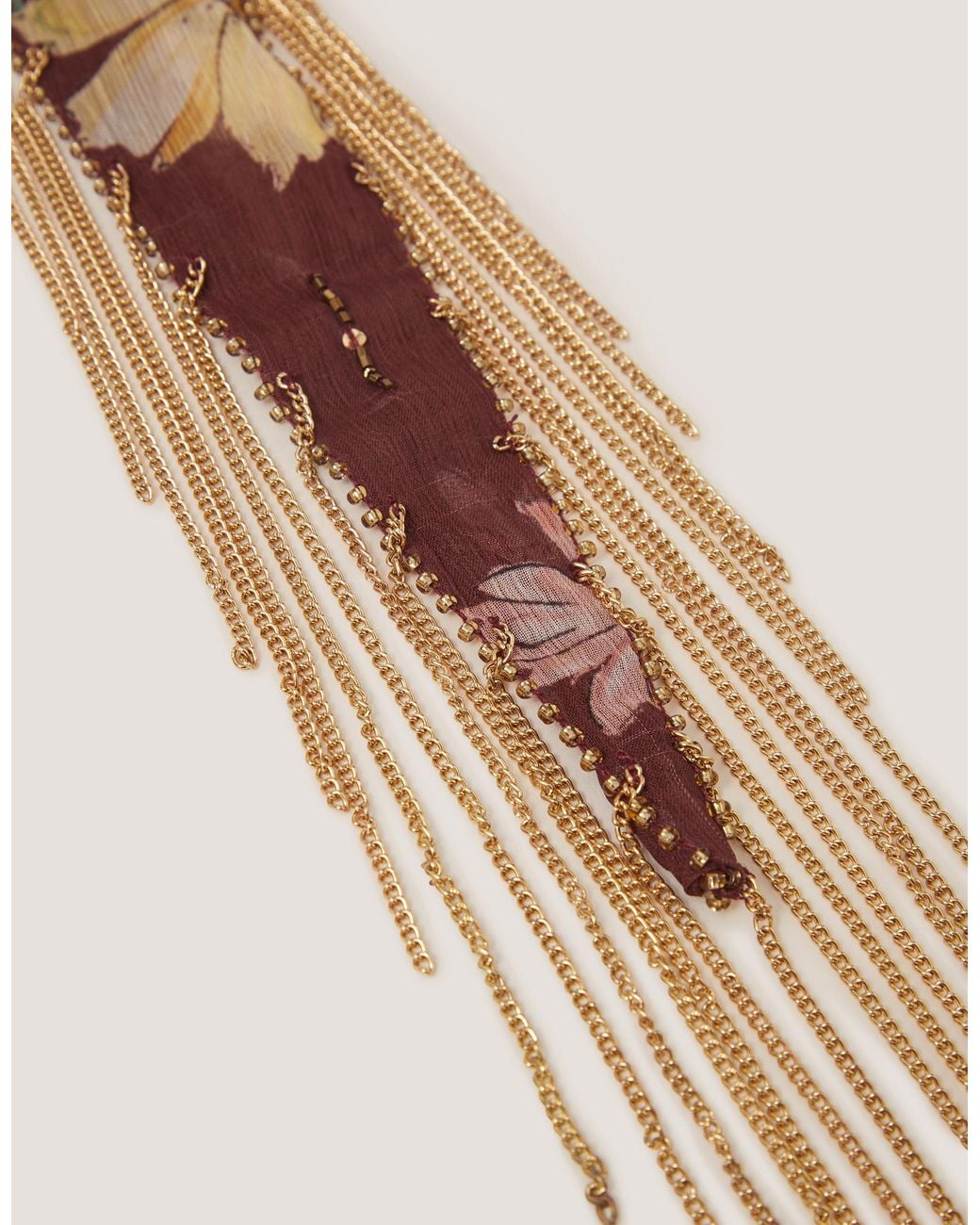 Monsoon Brown Women's Dark Red Floral Embellished Ida Skinny Scarf, Size: 50x150cm