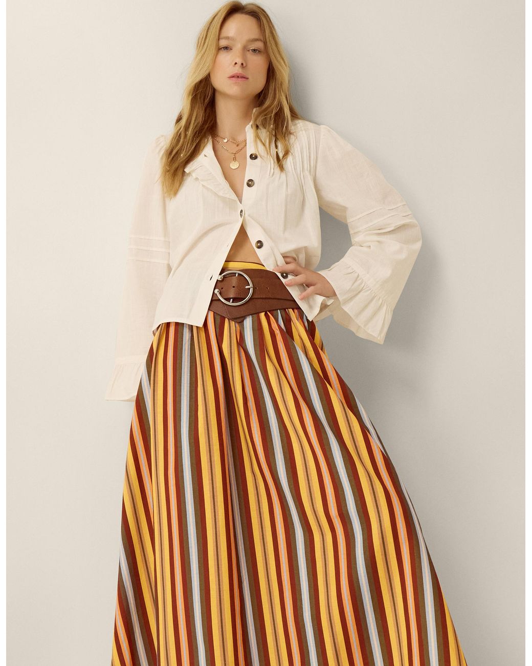 Monsoon Natural Sydney Stripe Midi Skirt