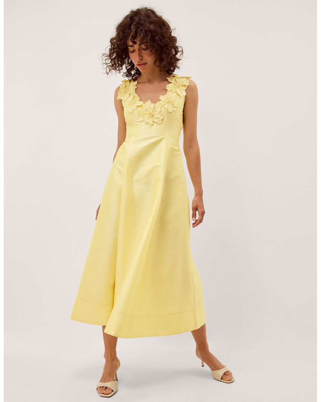 Monsoon Yellow Phoebe Sleeveless Midi Dress