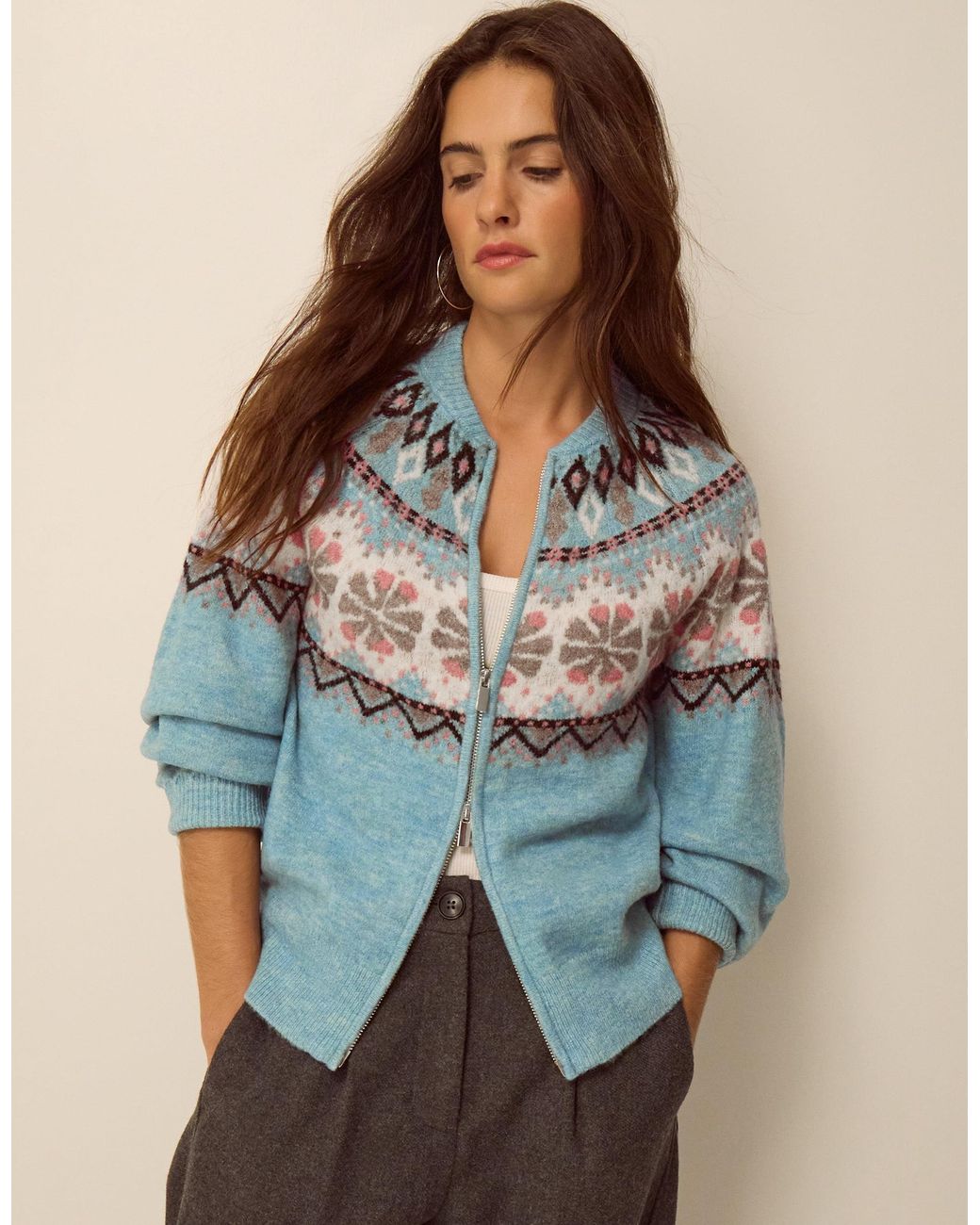 Monsoon Fen Fair Isle Cardigan Blue