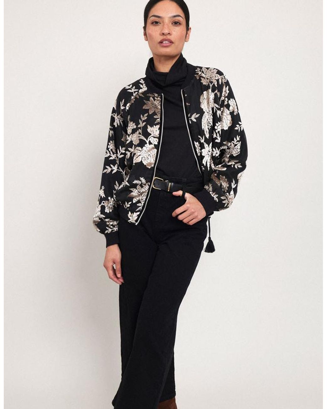 Monsoon Blue East Ziena Devoré Bomber Jacket Black