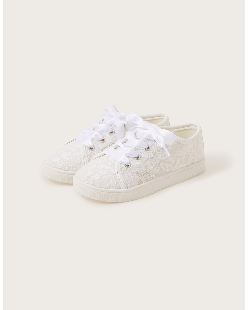 Monsoon Natural Bridal Lace Trainers Ivory