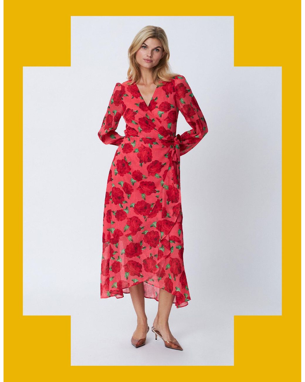 Monsoon White Crās Floral Wrap Dress Red