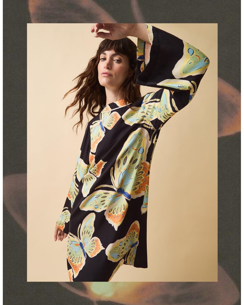 Monsoon Clemence Women's Black & Green Butterfly Motif Aurelie Mini Tunic Dress, Size: S