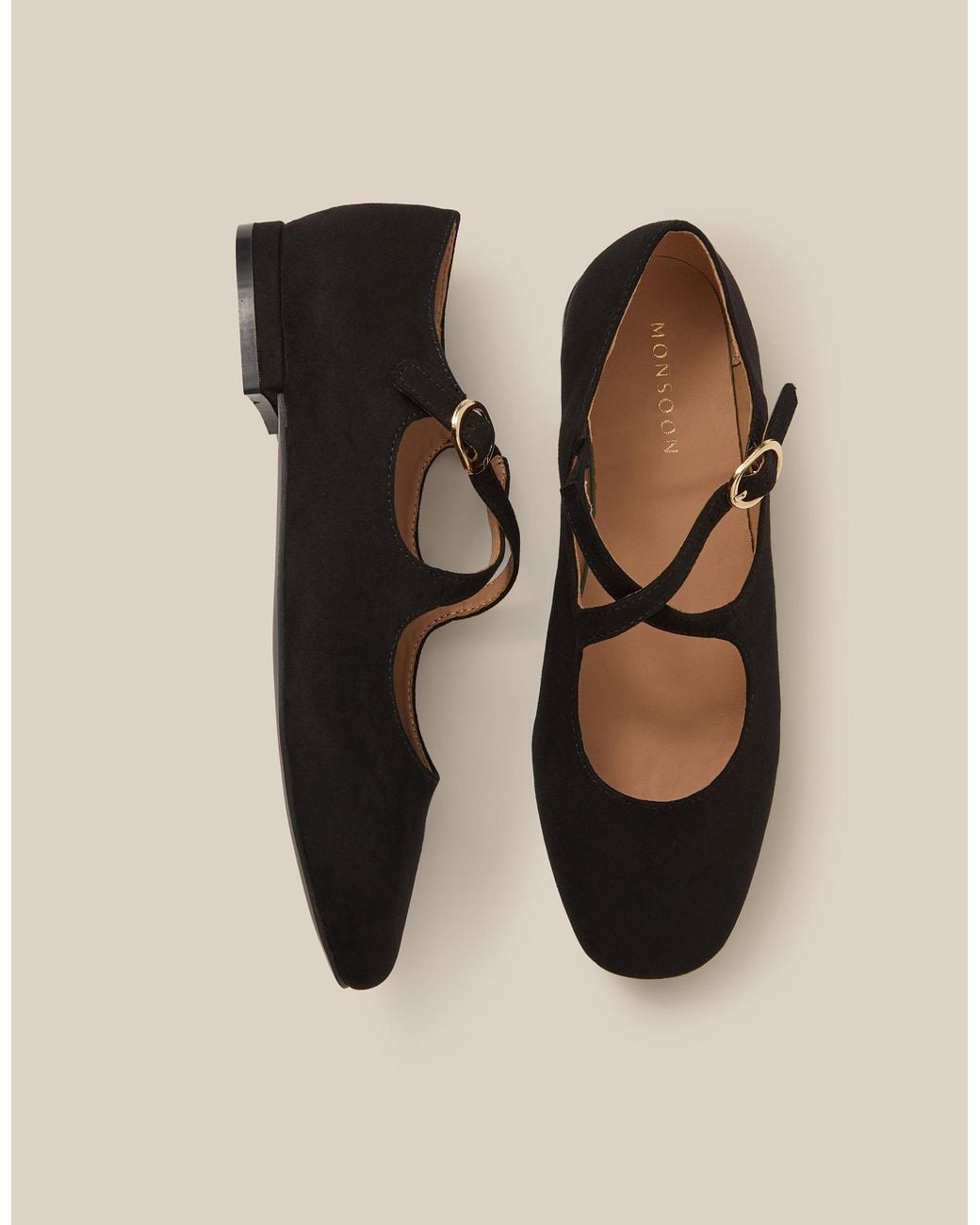 Monsoon Dana Faux Suede Mary Jane Ballet Flats Black